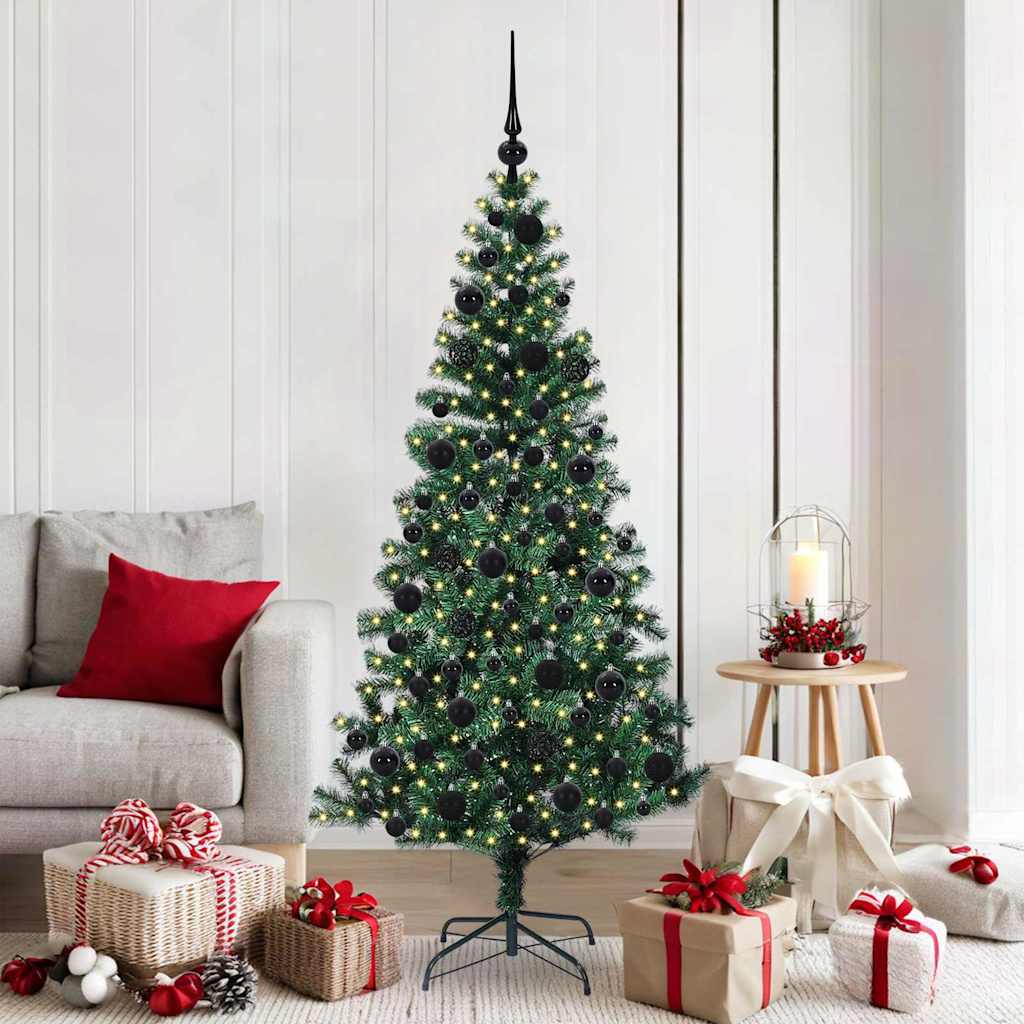 vidaXL Kunstkerstboom met decoratieve touwlichten Groen 240 cm PVC