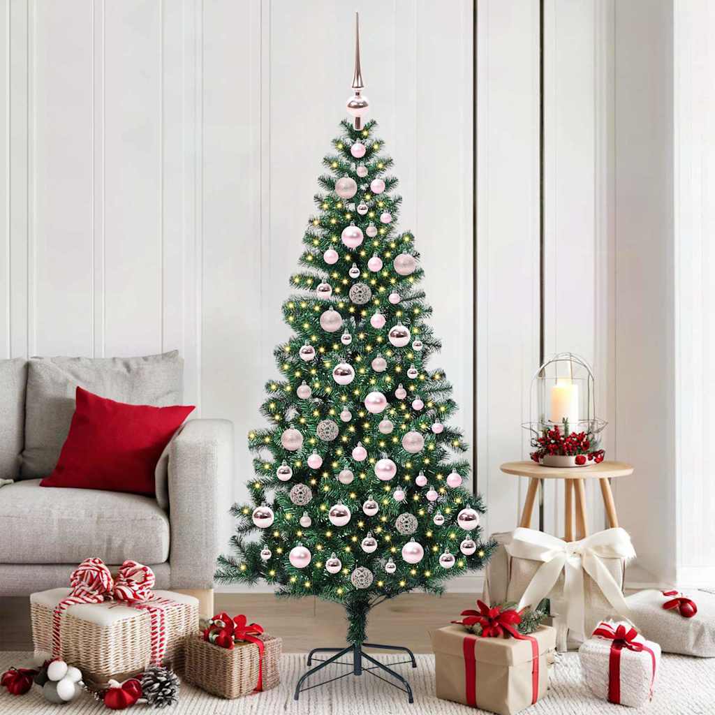 vidaXL Kunstkerstboom met decoratieve touwlichten Groen 240 cm PVC