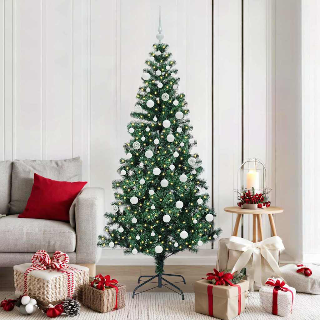 vidaXL Kunstkerstboom met decoratieve touwlichten Groen 240 cm PVC
