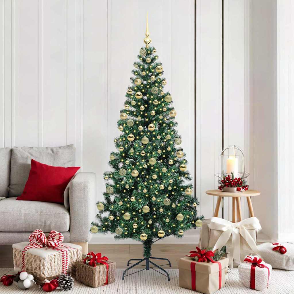 vidaXL Kunstkerstboom met decoratieve touwlichten Groen 240 cm PVC