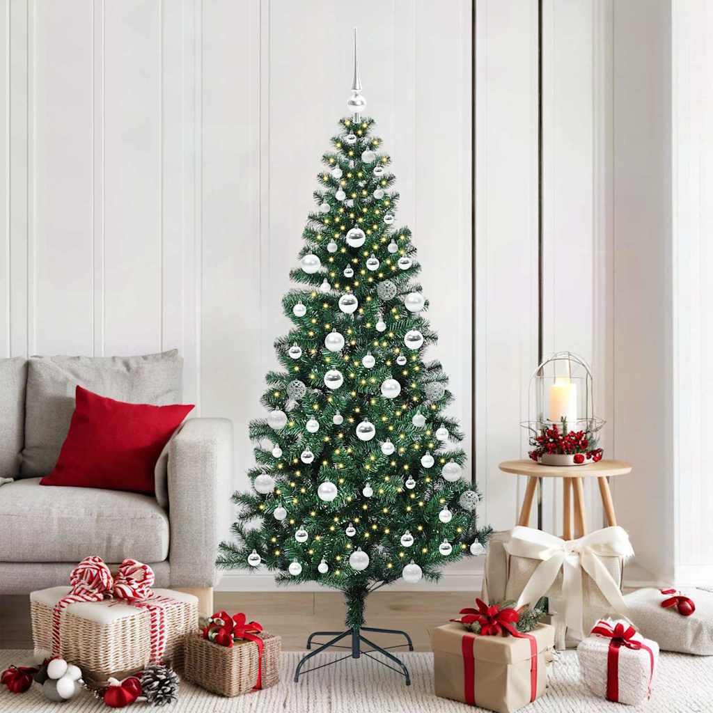vidaXL Kunstkerstboom met decoratieve touwlichten Groen 240 cm PVC