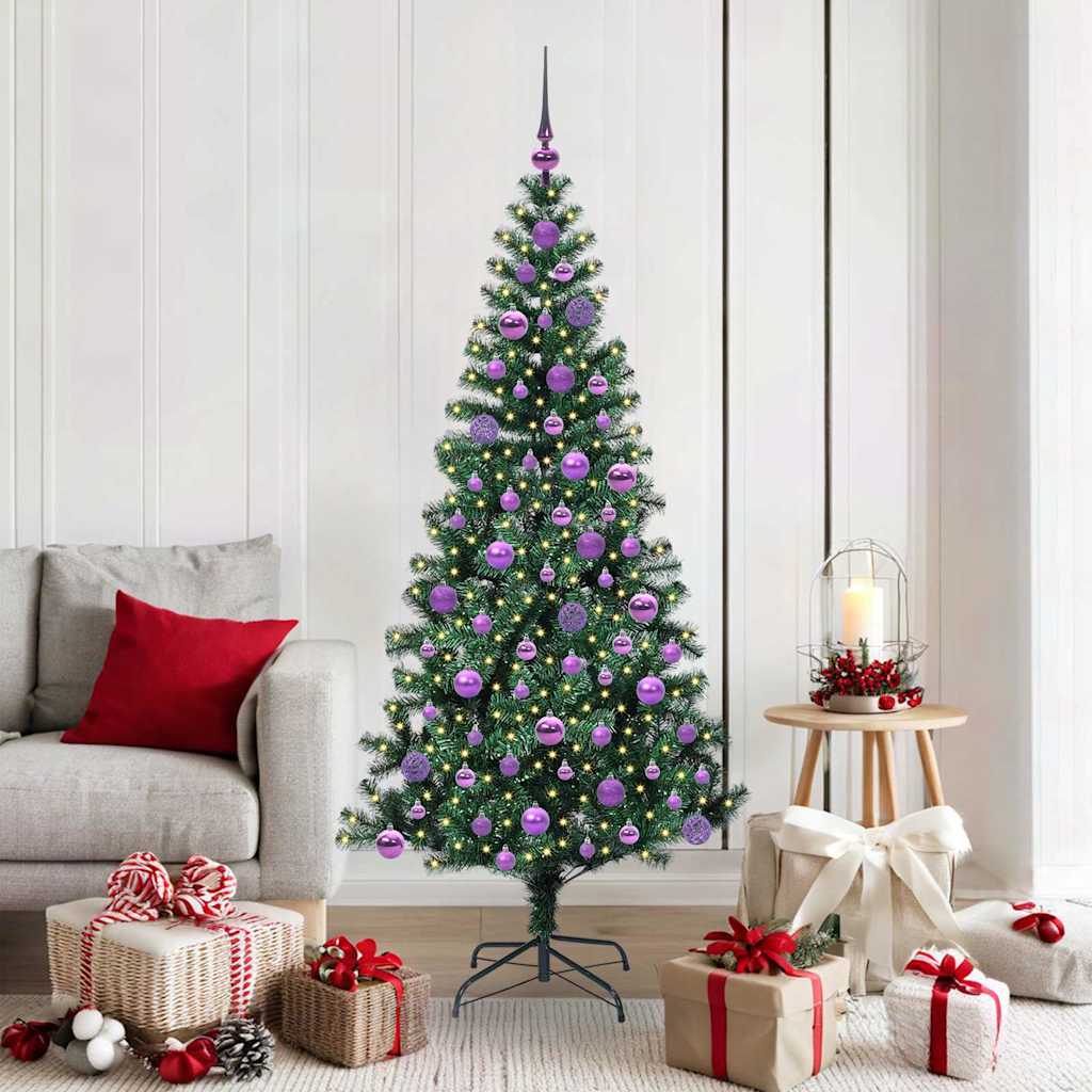 vidaXL Kunstkerstboom met decoratieve touwlichten Groen 240 cm PVC
