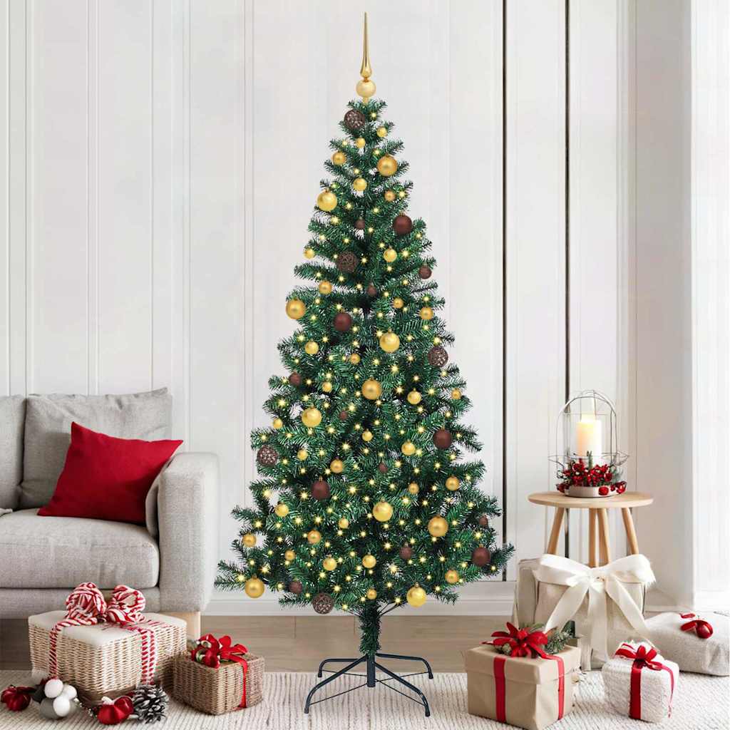 vidaXL Kunstkerstboom met decoratieve touwlichten Groen 240 cm PVC