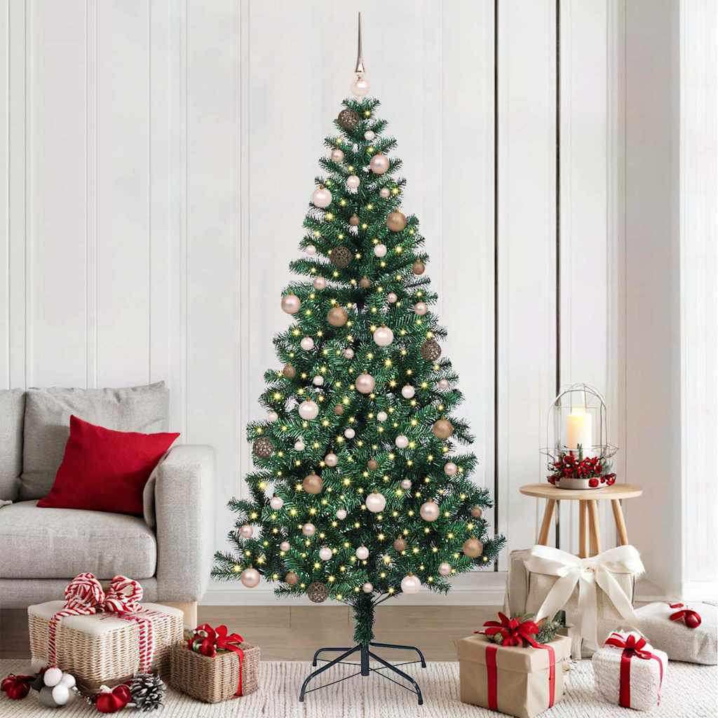 vidaXL Kunstkerstboom met decoratieve touwlichten Groen 240 cm PVC