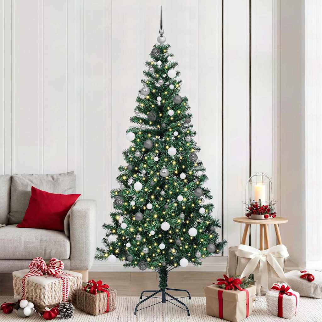vidaXL Kunstkerstboom met decoratieve touwlichten Groen 240 cm PVC