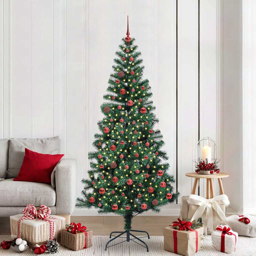 vidaXL Kunstkerstboom met decoratieve touwlichten Groen 240 cm PVC