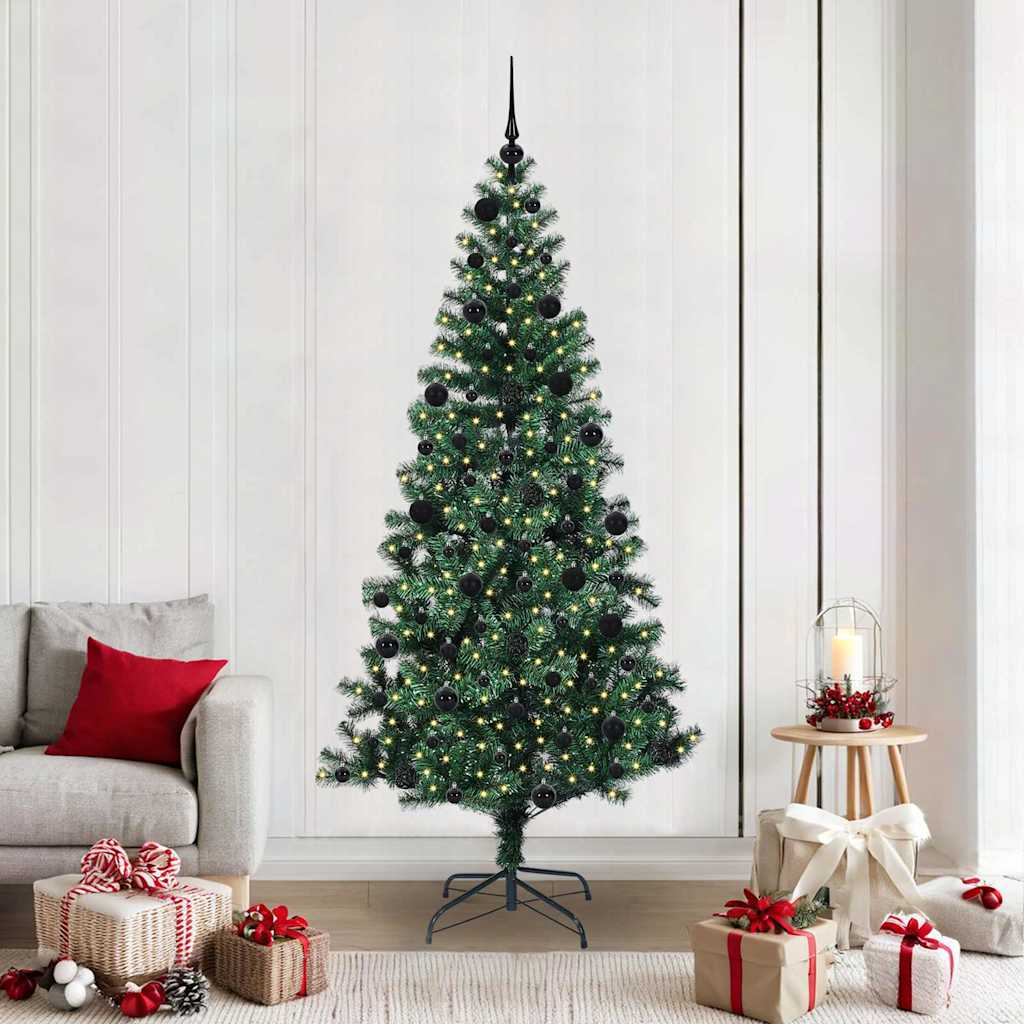 vidaXL Kunstkerstboom met decoratieve touwlichten Groen 240 cm PVC