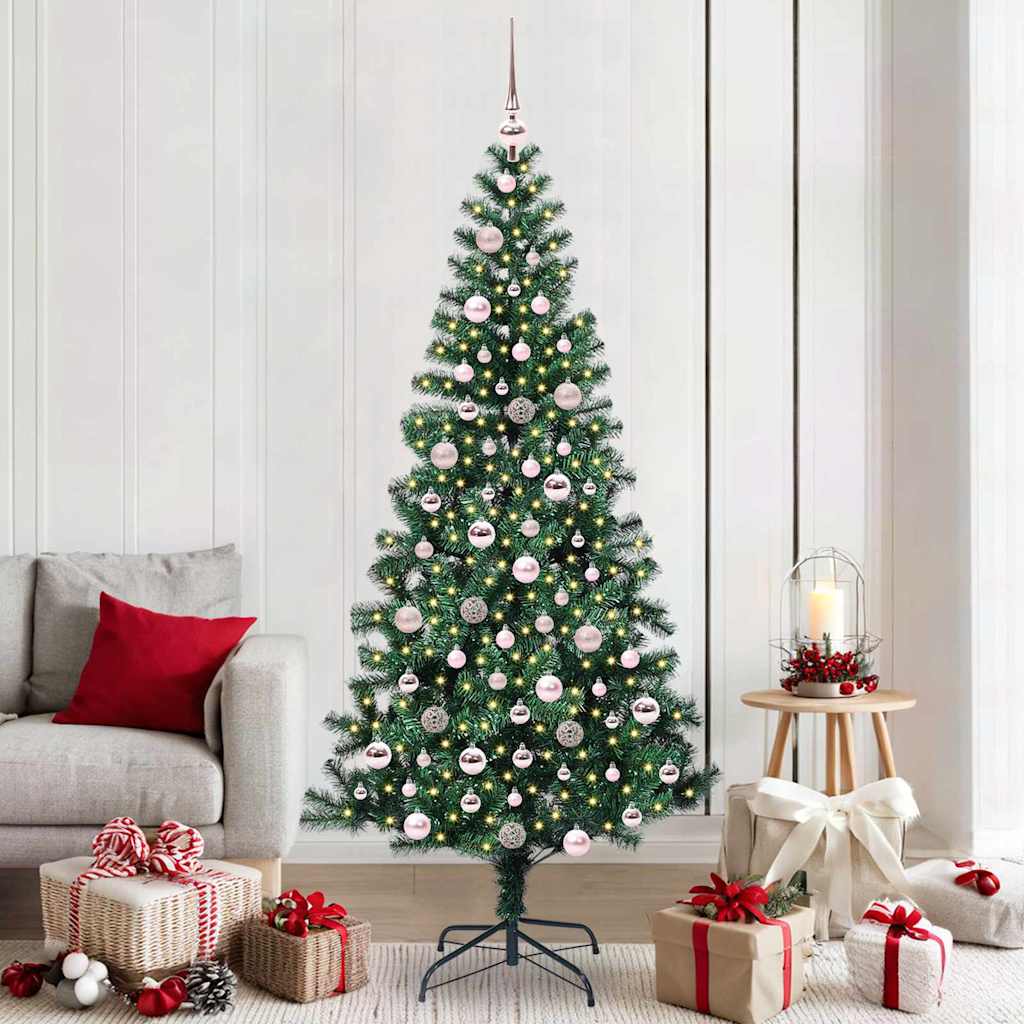 vidaXL Kunstkerstboom met decoratieve touwlichten Groen 240 cm PVC