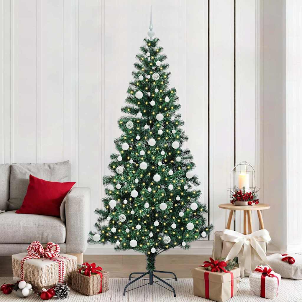 vidaXL Kunstkerstboom met decoratieve touwlichten Groen 240 cm PVC