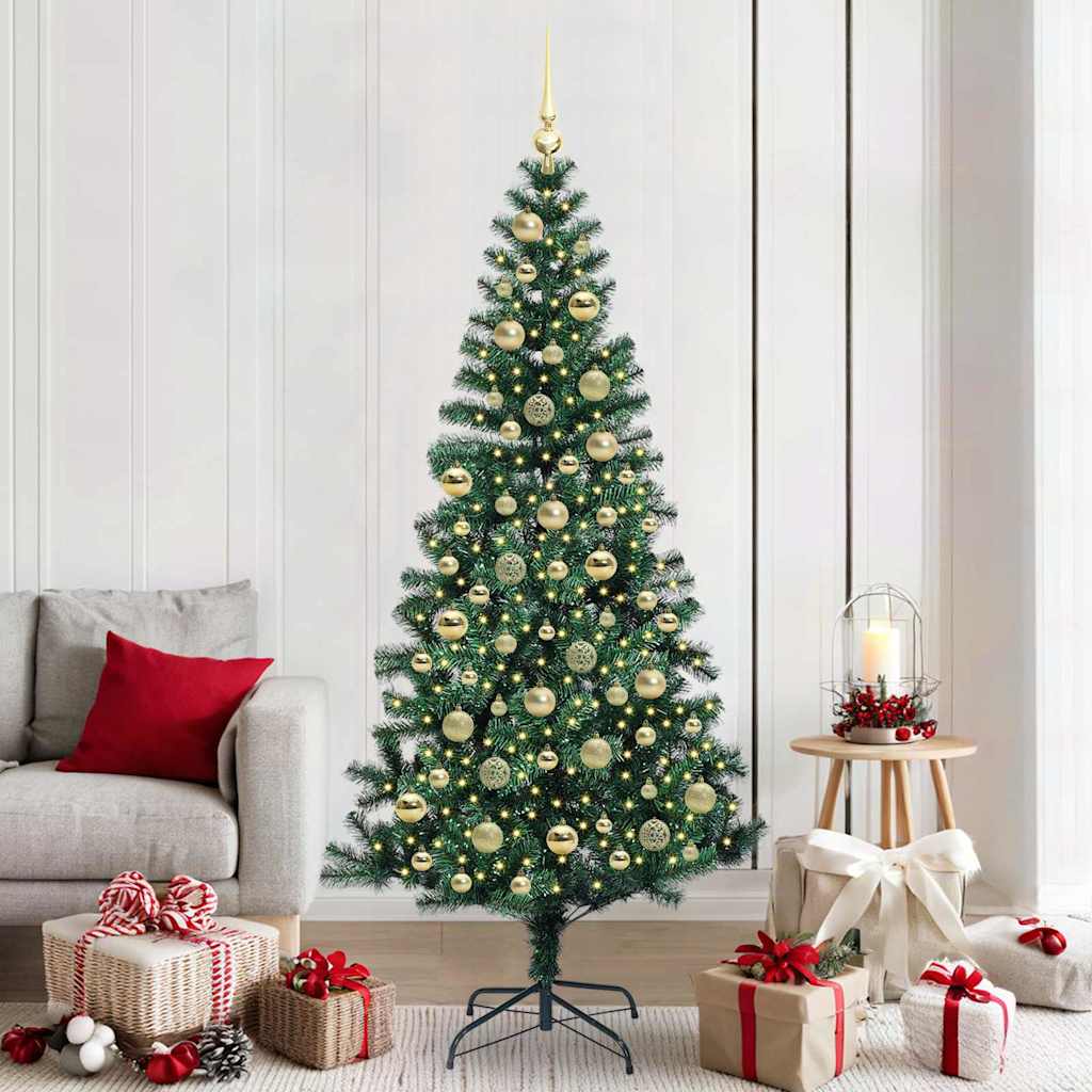 vidaXL Kunstkerstboom met decoratieve touwlichten Groen 240 cm PVC