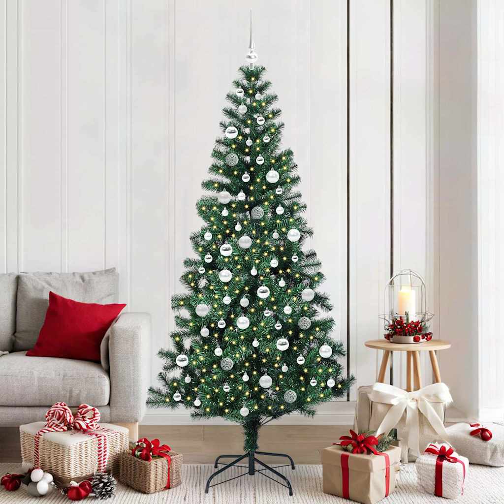 vidaXL Kunstkerstboom met decoratieve touwlichten Groen 240 cm PVC