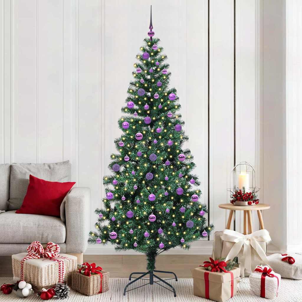 vidaXL Kunstkerstboom met decoratieve touwlichten Groen 240 cm PVC