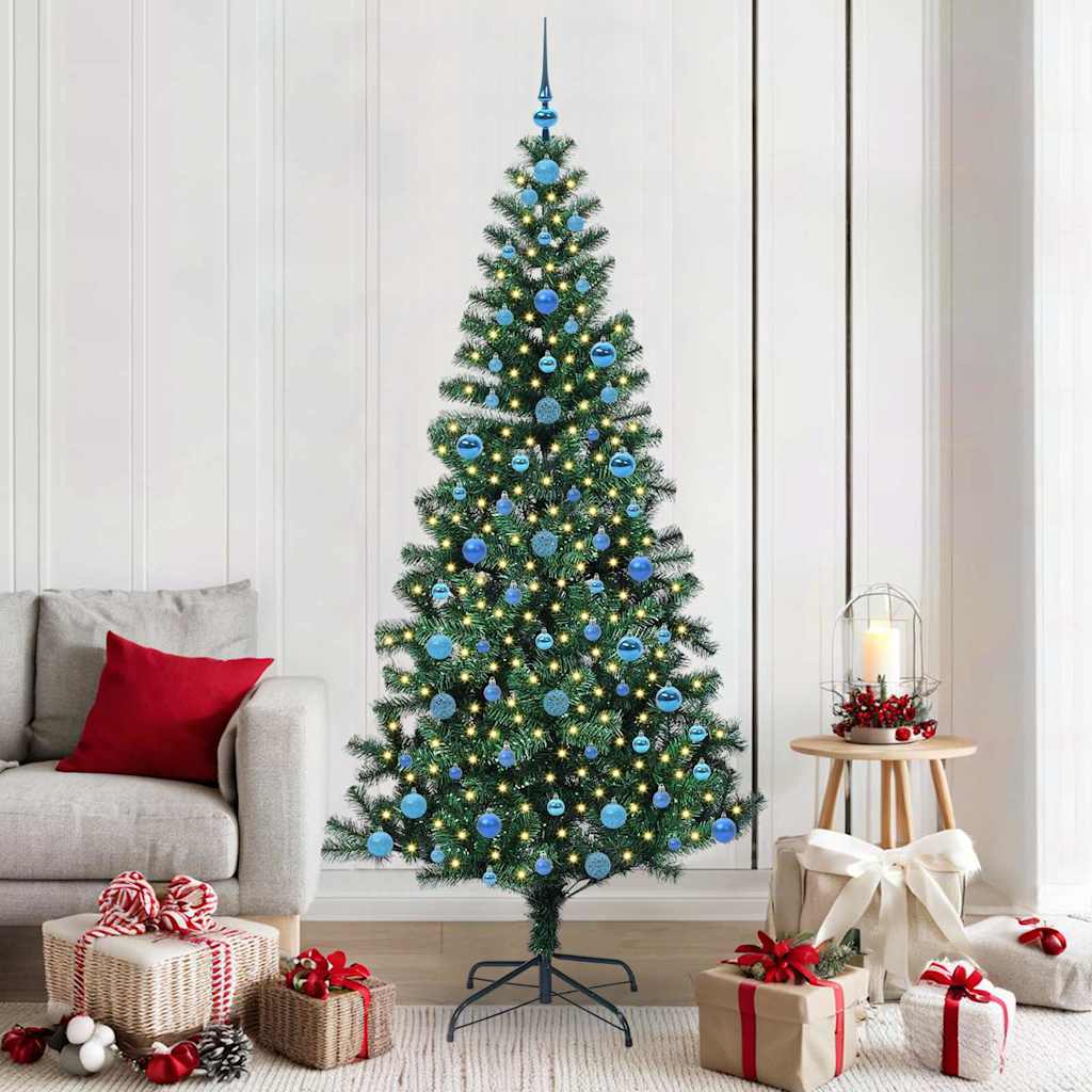 vidaXL Kunstkerstboom met decoratieve touwlichten Groen 240 cm PVC