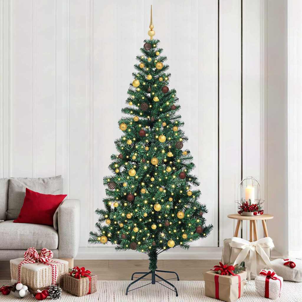 vidaXL Kunstkerstboom met decoratieve touwlichten Groen 240 cm PVC