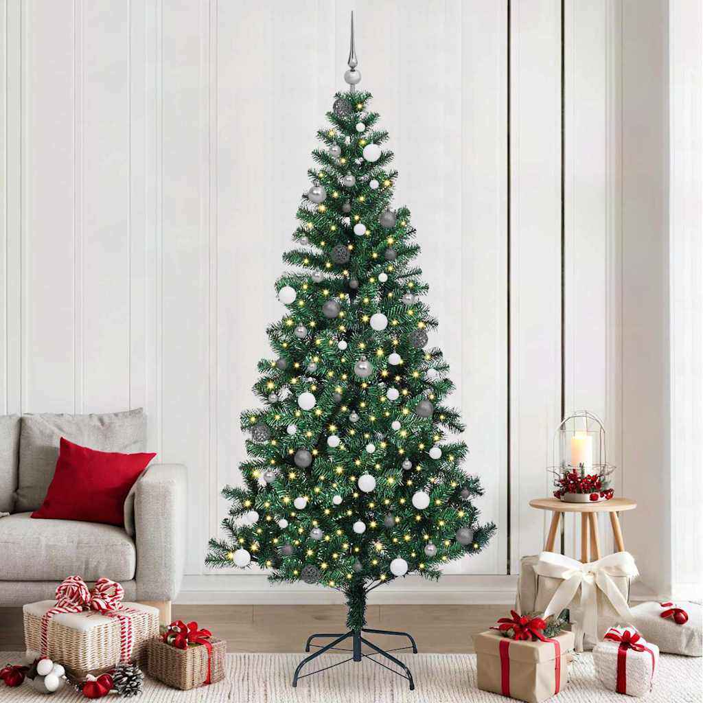 vidaXL Kunstkerstboom met decoratieve touwlichten Groen 240 cm PVC