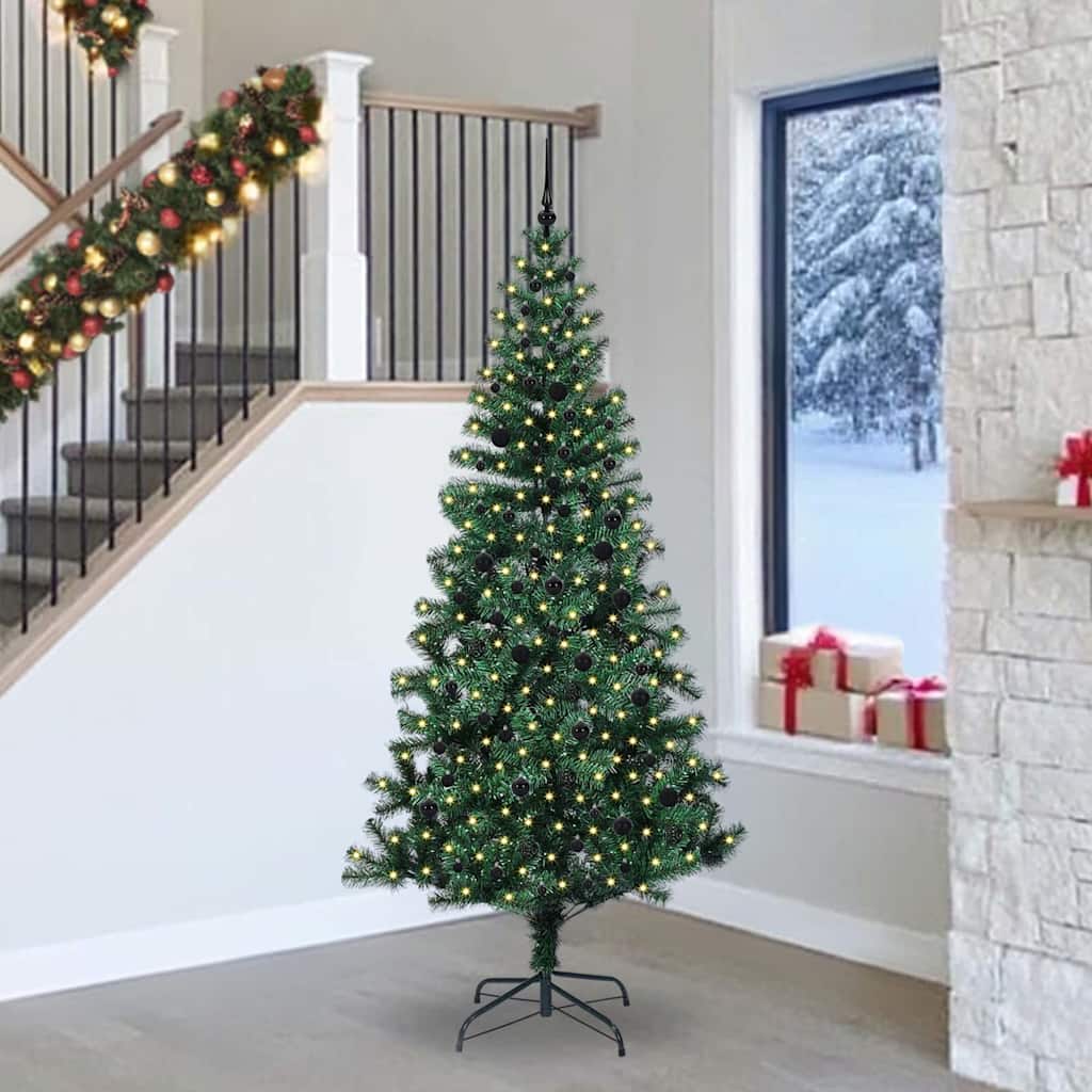 vidaXL Kunstkerstboom met decoratieve touwlichten Groen 240 cm PVC