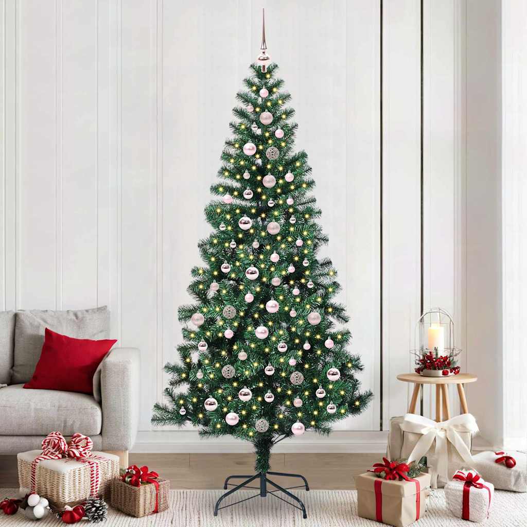 vidaXL Kunstkerstboom met decoratieve touwlichten Groen 240 cm PVC