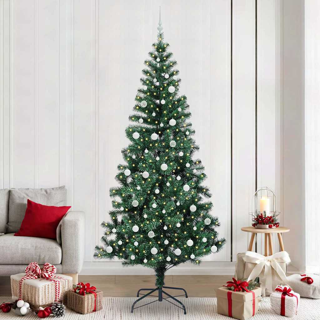 vidaXL Kunstkerstboom met decoratieve touwlichten Groen 240 cm PVC