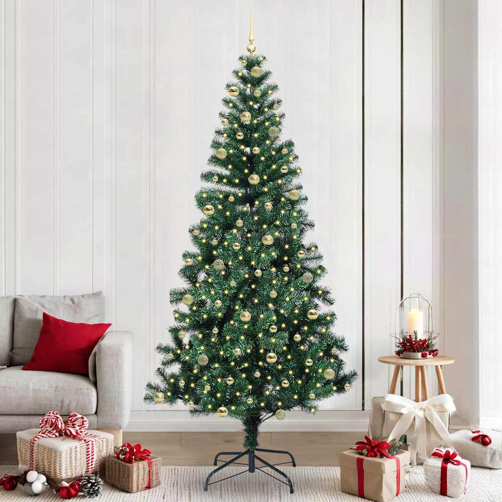 vidaXL Kunstkerstboom met decoratieve touwlichten Groen 240 cm PVC