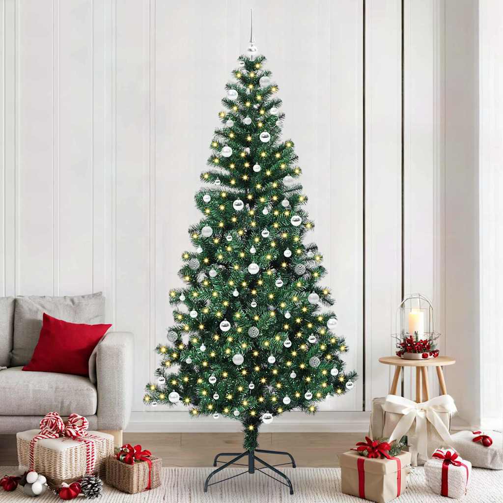 vidaXL Kunstkerstboom met decoratieve touwlichten Groen 240 cm PVC