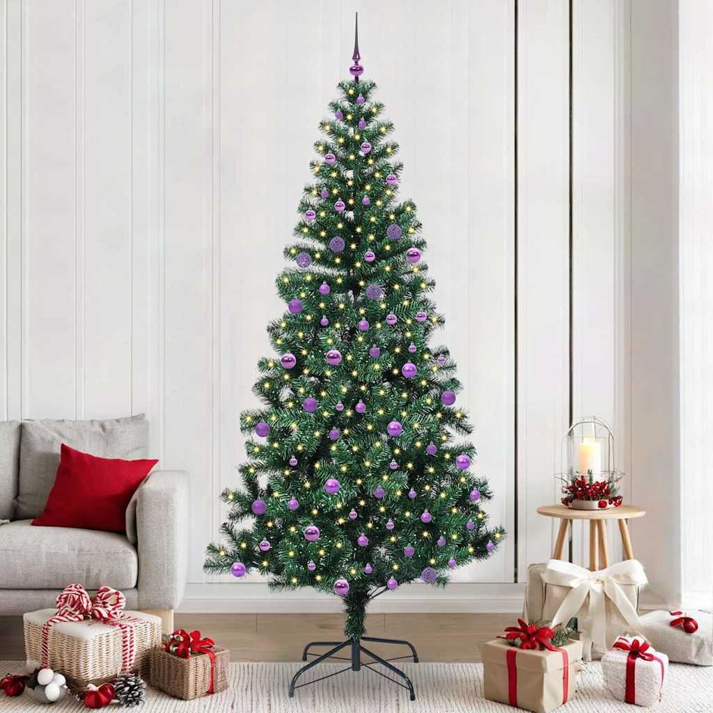 vidaXL Kunstkerstboom met decoratieve touwlichten Groen 240 cm PVC