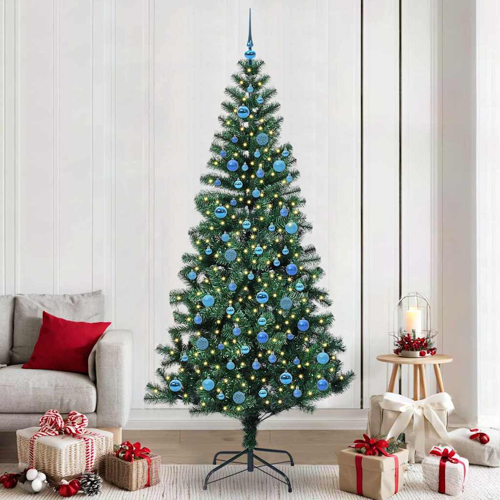 vidaXL Kunstkerstboom met decoratieve touwlichten Groen 240 cm PVC