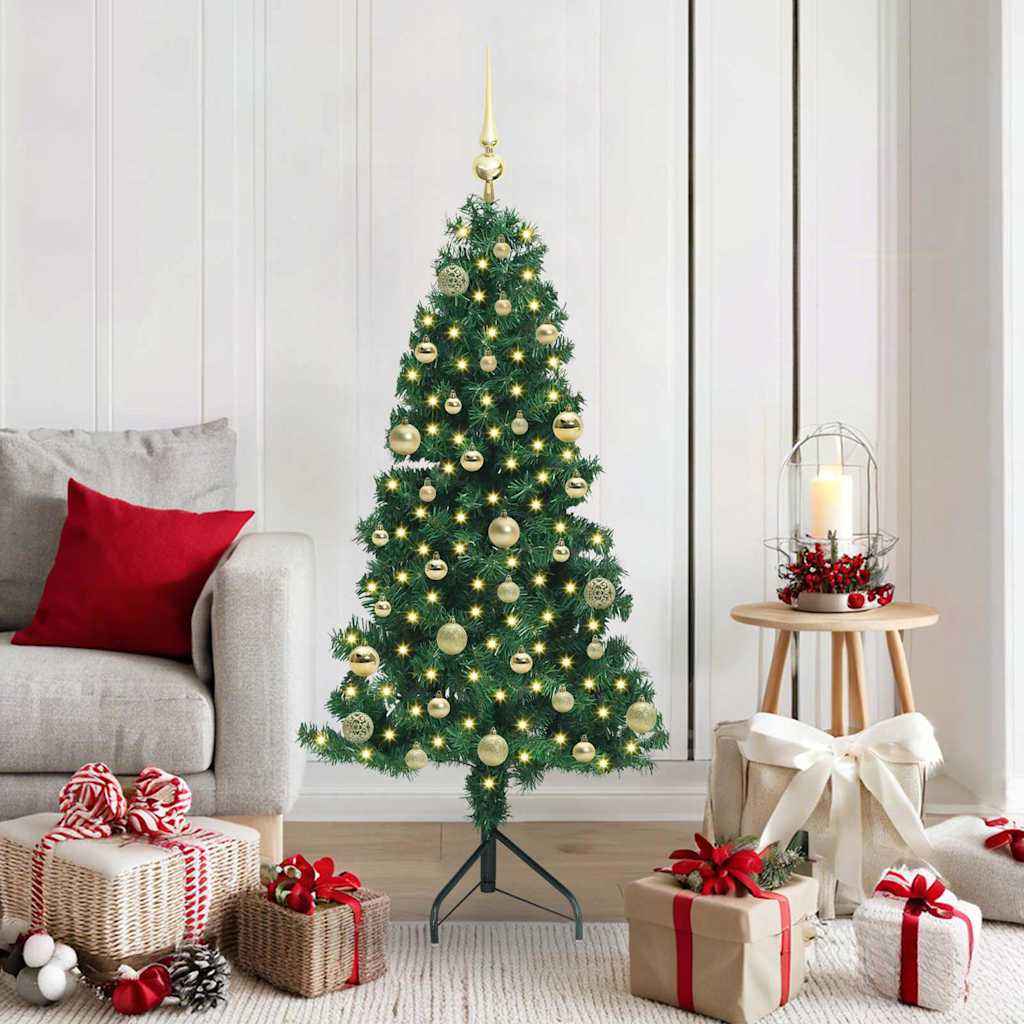 vidaXL Hoek Kunstkerstboom met 150 LED Groen 150 cm PVC en Metaal