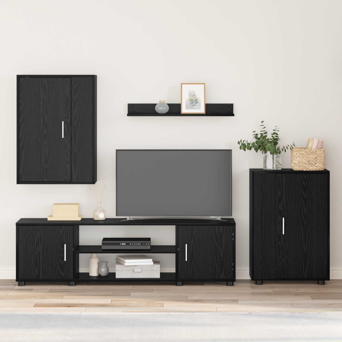 vidaXL 4 Delige TV Kast Set 4 pcs Zwart eiken Bewerkt hout