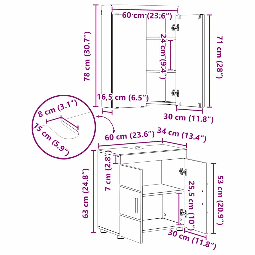 vidaXL Badkamer wastafelkast Wit 60 x 34 x 63 cm Bewerkt hout
