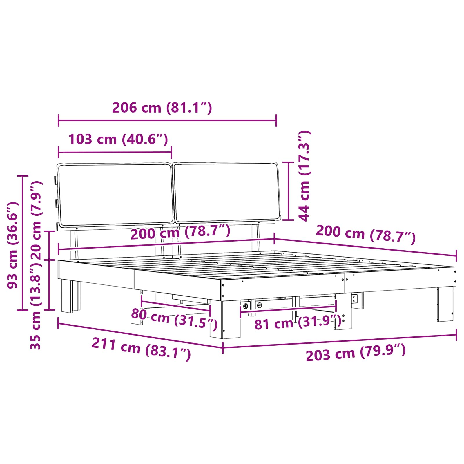 vidaXL Bedframe met Gevoerd Hoofdgedeelte Lichtgrijs 200 x 200 cm