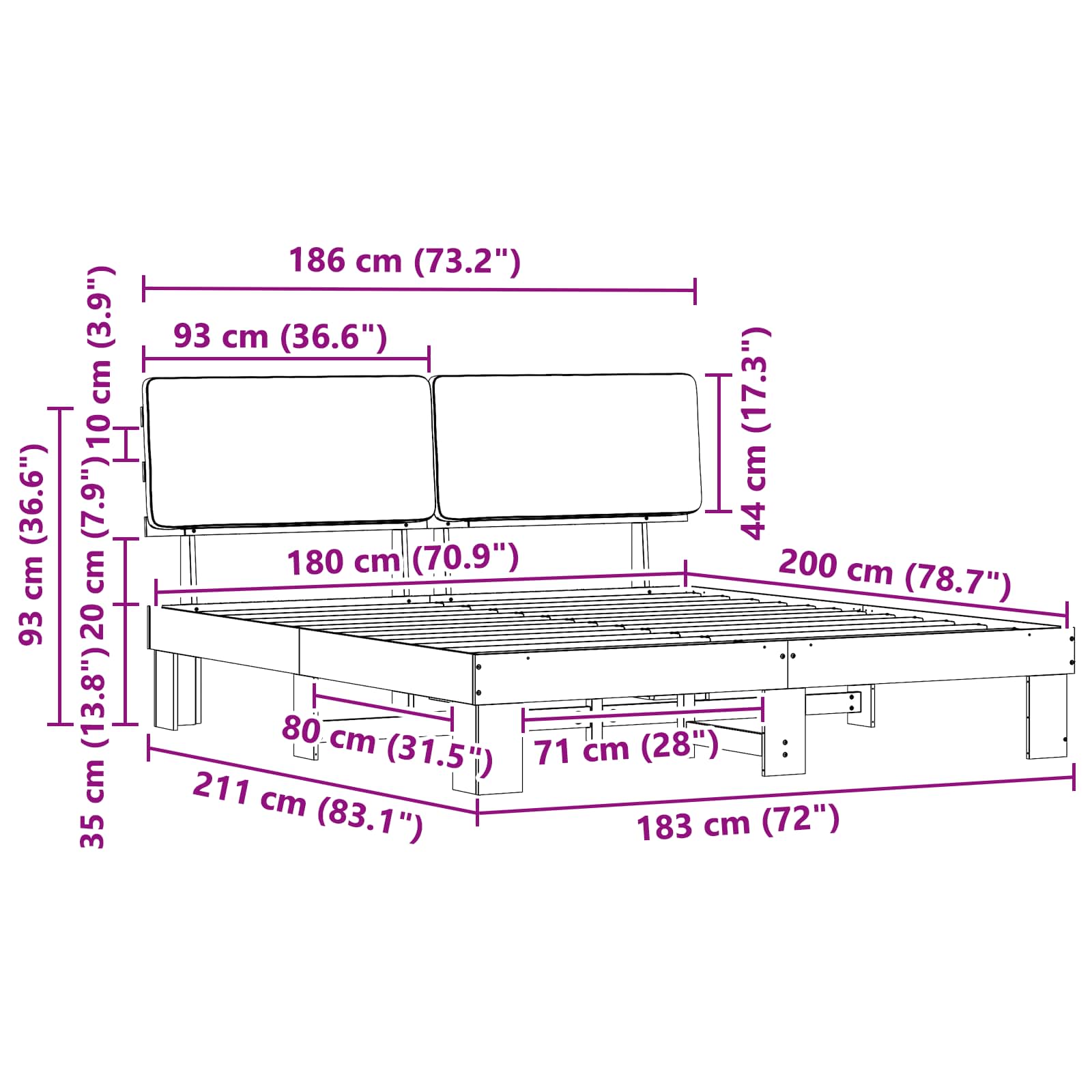 vidaXL Bedframe met Gevoerd Hoofdgedeelte Lichtgrijs 180 x 200 cm