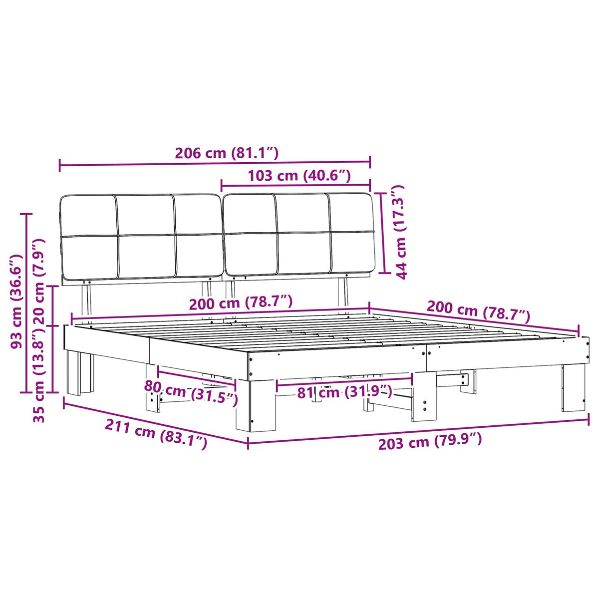 vidaXL Bedframe met Gevoerd Hoofdgedeelte Lichtgrijs 200 x 200 cm