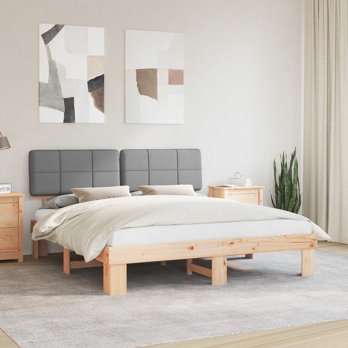 vidaXL Bedframe met Gevoerd Hoofdgedeelte Lichtgrijs 200 x 200 cm