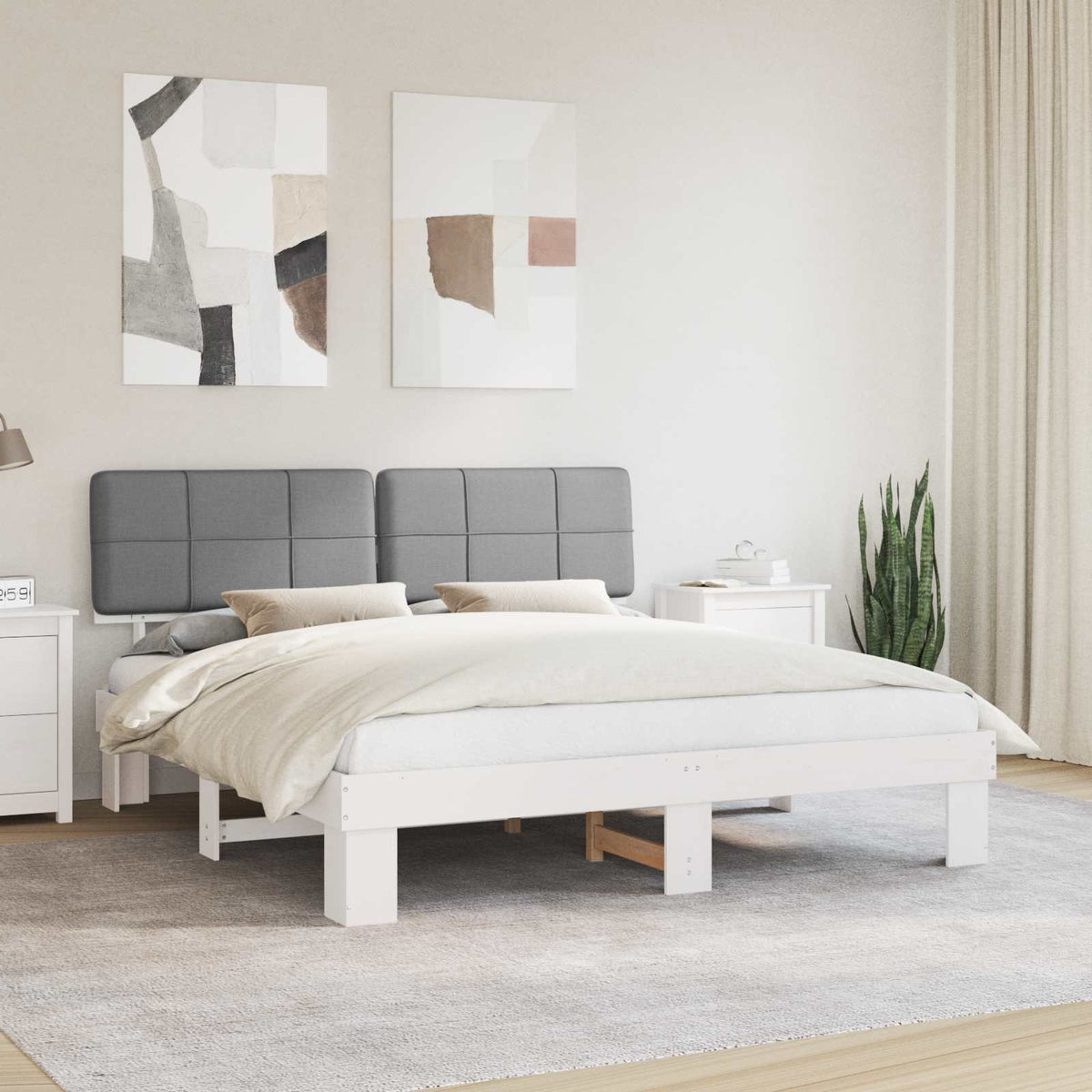 vidaXL Bedframe met Gevoerd Hoofdgedeelte Lichtgrijs 200 x 200 cm