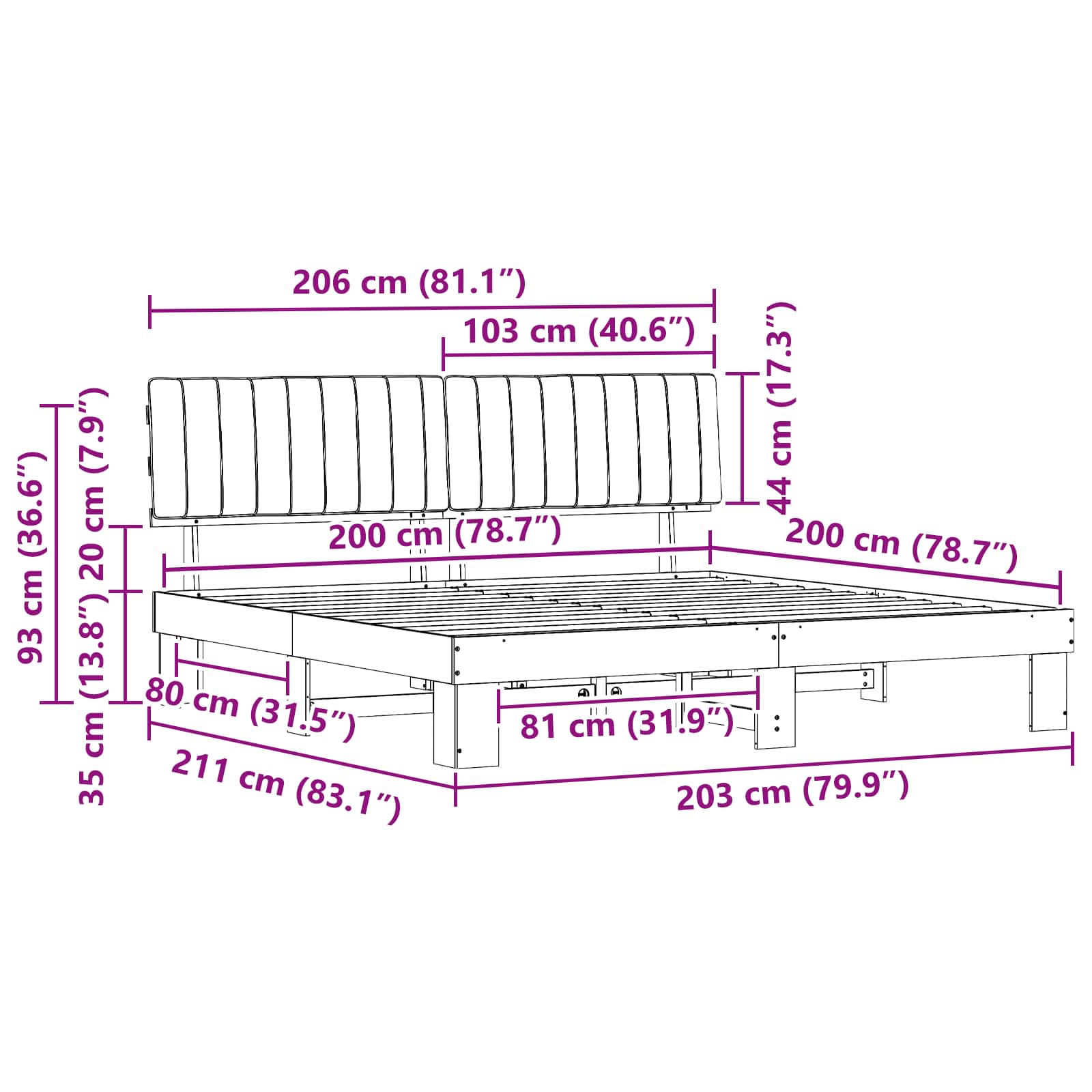 vidaXL Bedframe met Gevoerd Hoofdgedeelte Lichtgrijs 200 x 200 cm