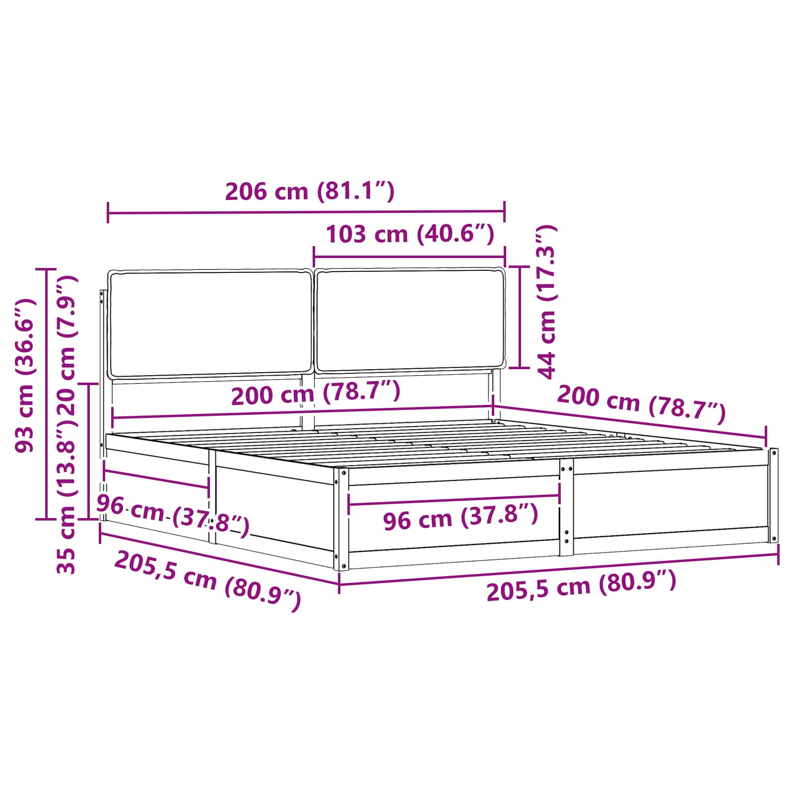 vidaXL Bedframe met Gevoerd Hoofdgedeelte Lichtgrijs 200 x 200 cm