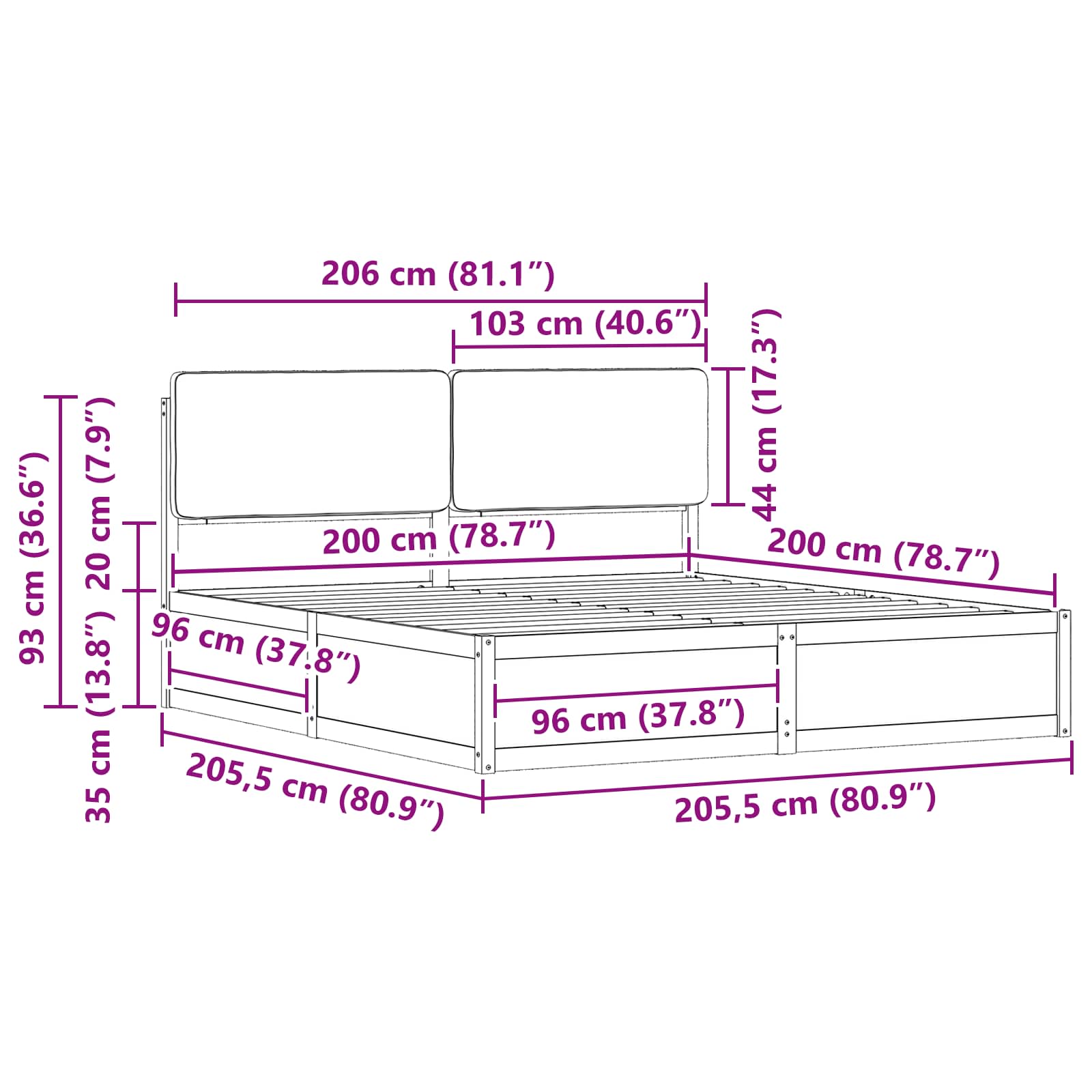 vidaXL Bedframe met Gevoerd Hoofdgedeelte Lichtgrijs 200 x 200 cm