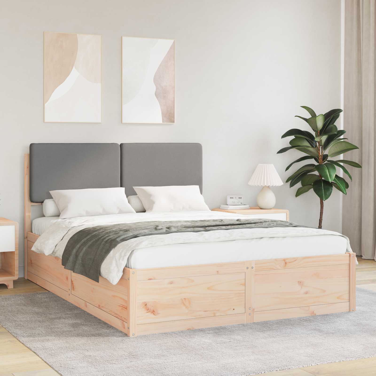 vidaXL Bedframe met Gevoerd Hoofdgedeelte Lichtgrijs 200 x 200 cm