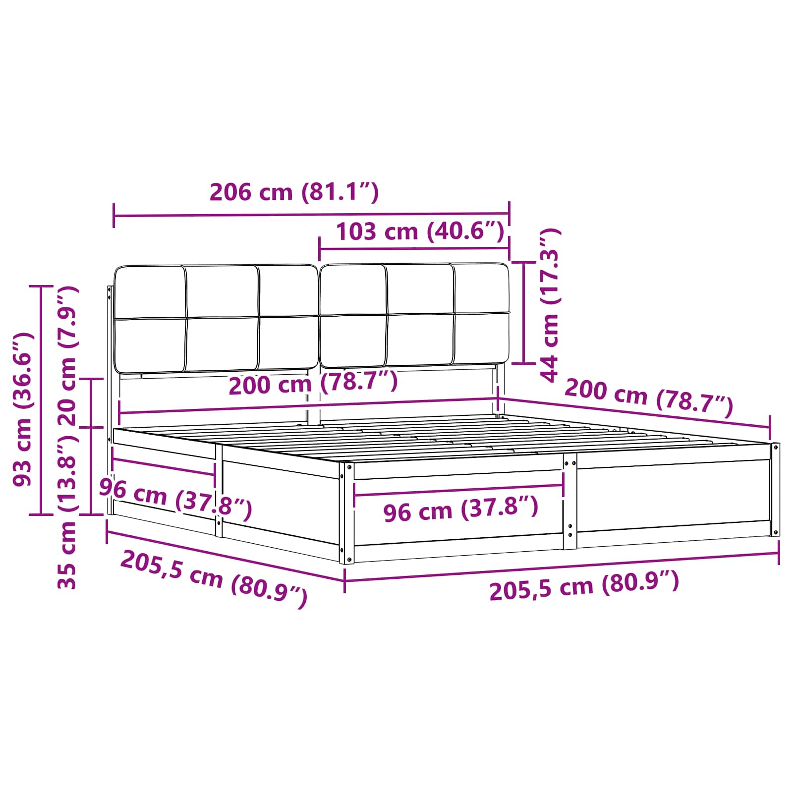 vidaXL Bedframe met Gevoerd Hoofdgedeelte Lichtgrijs 200 x 200 cm