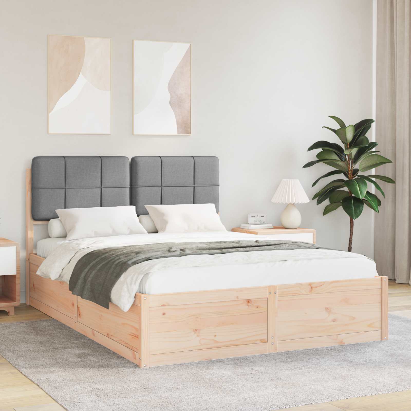 vidaXL Bedframe met Gevoerd Hoofdgedeelte Lichtgrijs 200 x 200 cm