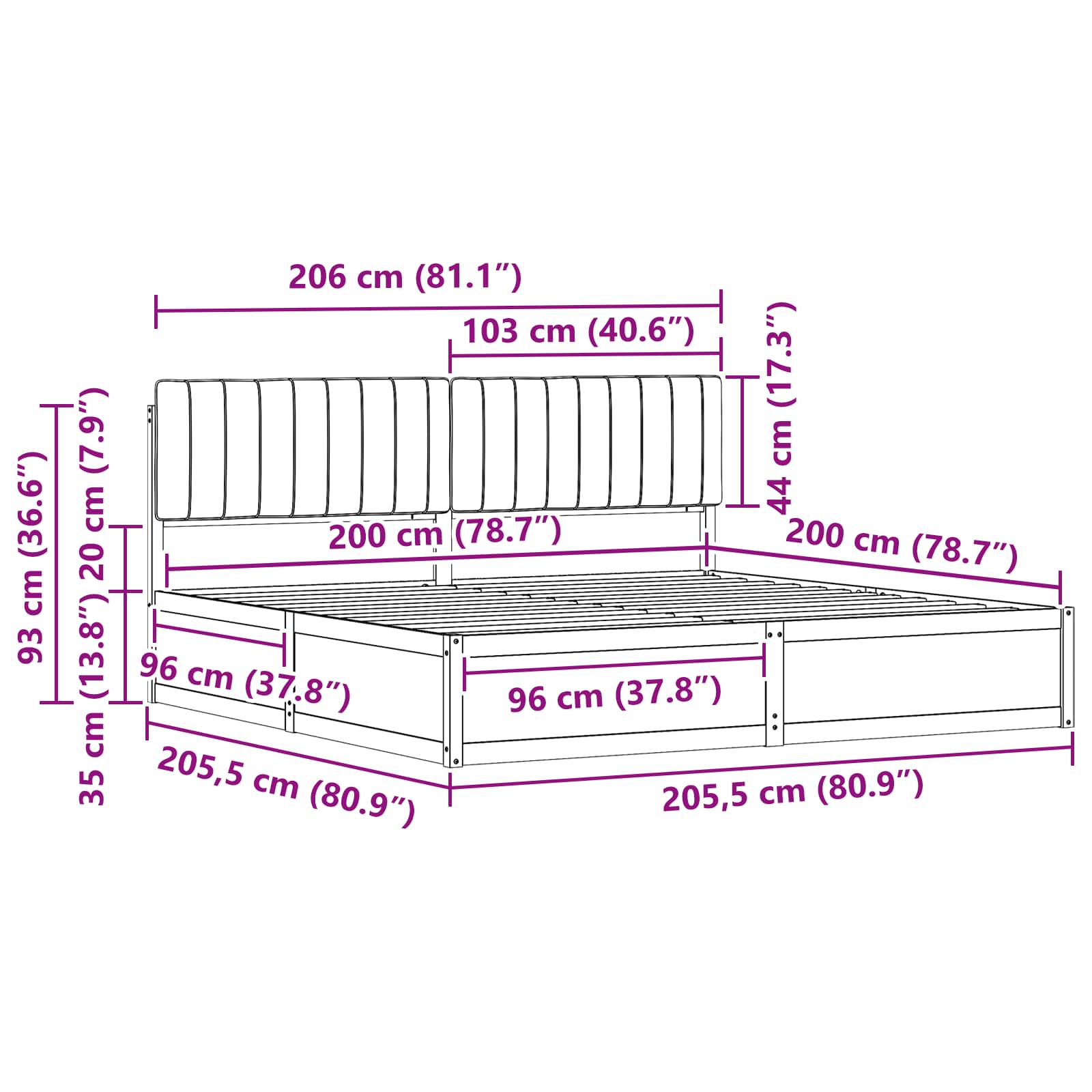 vidaXL Bedframe met Gevoerd Hoofdgedeelte Lichtgrijs 200 x 200 cm