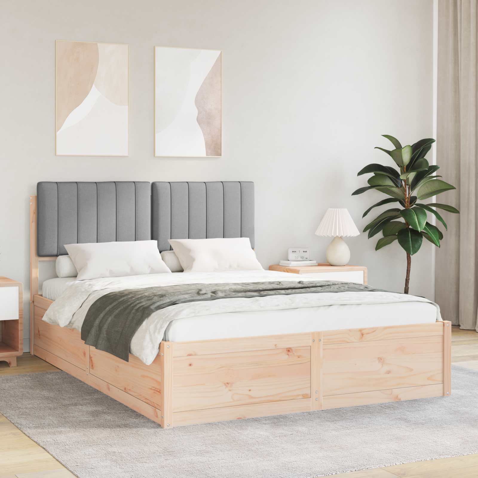 vidaXL Bedframe met Gevoerd Hoofdgedeelte Lichtgrijs 200 x 200 cm