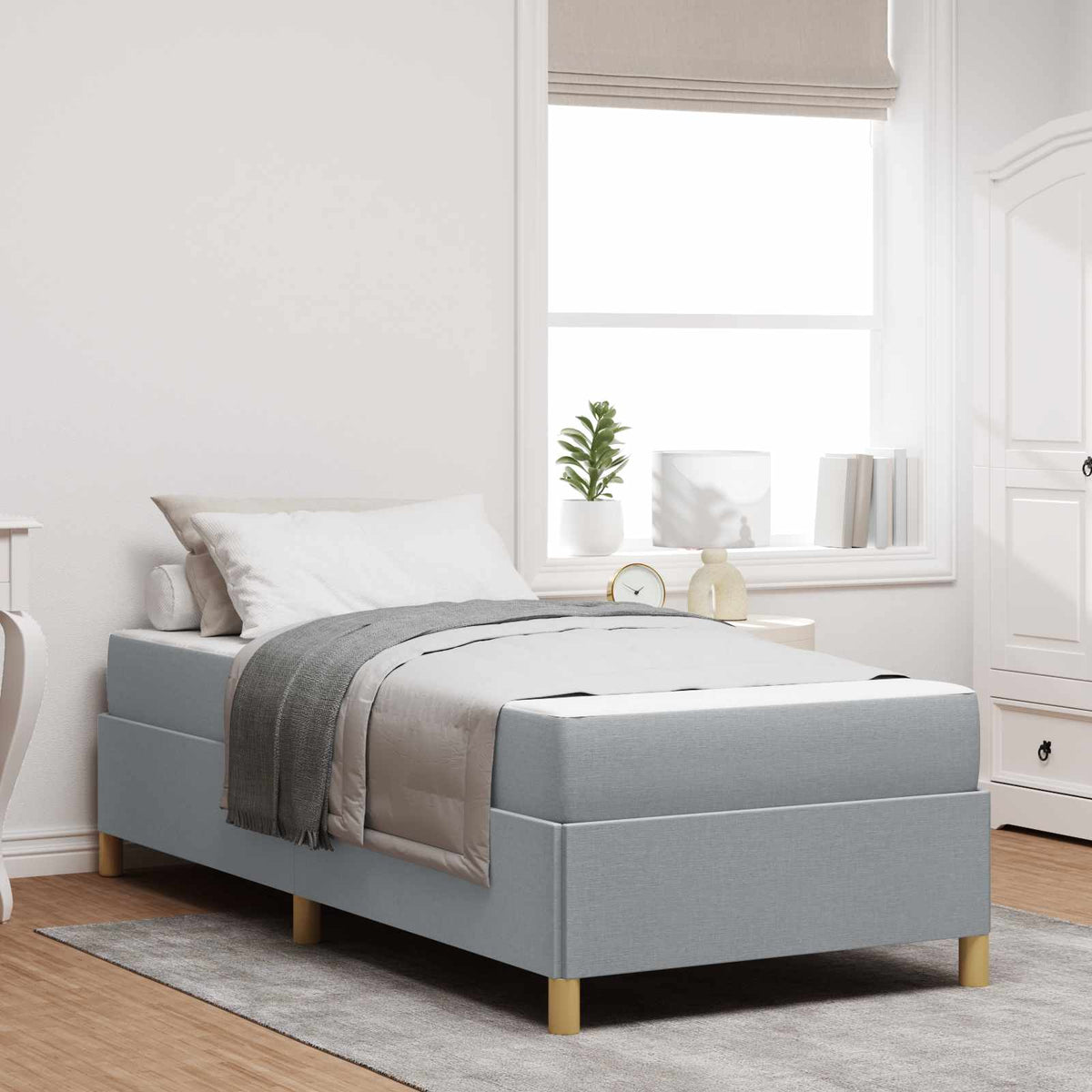 vidaXL Boxspring bed Lichtgrijs en Bruin en Wit 80 x 200 cm Stof