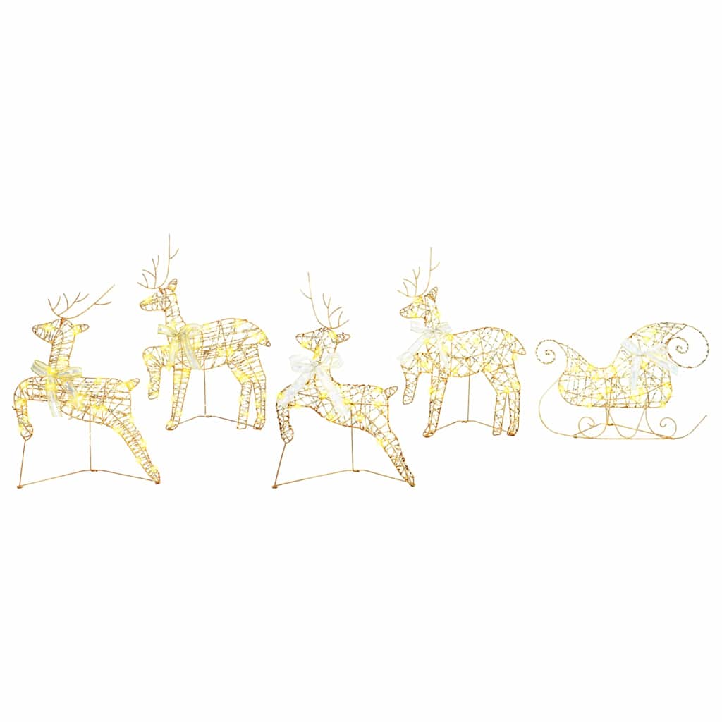 vidaXL LED Rendieren 5 pcs Goud Stof