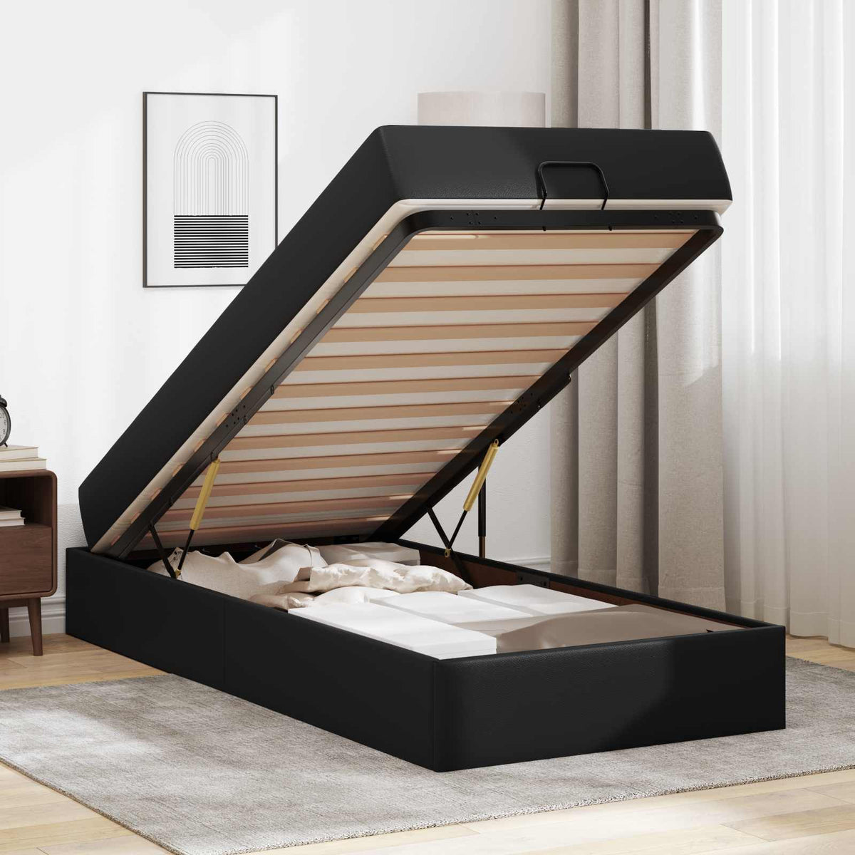 vidaXL Bedframe met matras met matras Zwart 80 x 200 cm Kunstleer