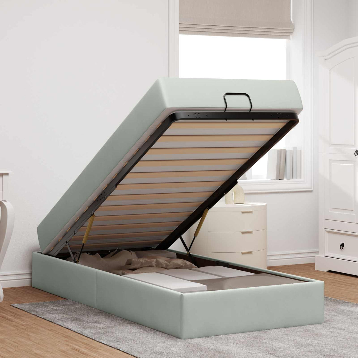 vidaXL Bedframe met matras met opslag Lichtgrijs 80 x 200 cm Fluweel