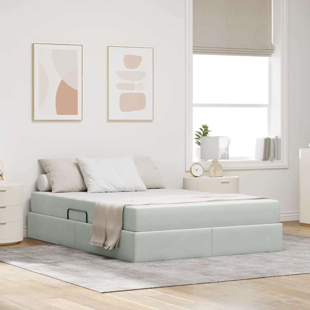 vidaXL Opbergbed met matras met matras Lichtgrijs 120 x 190 cm Fluweel