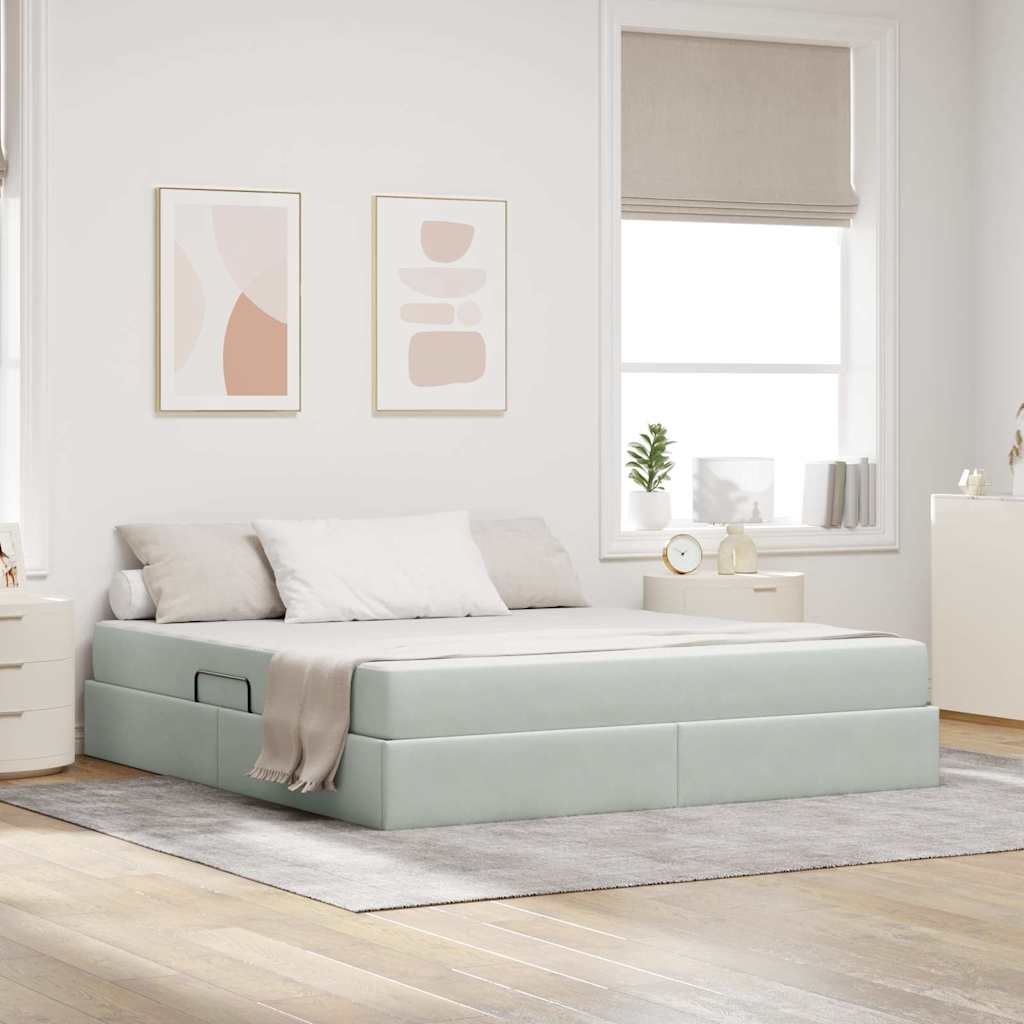 vidaXL Opbergbed met matras met matras Lichtgrijs 120 x 190 cm Fluweel