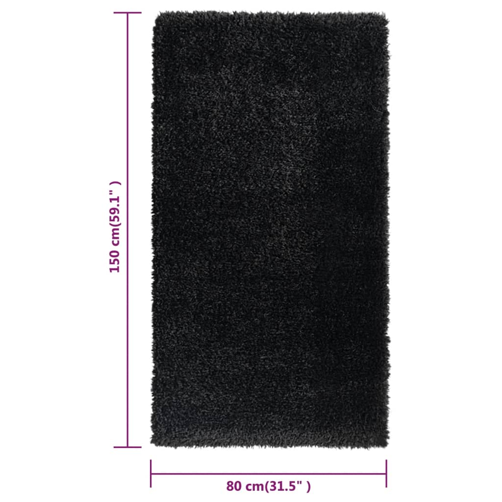 vidaXL Vloerkleed shaggy hoogpolig 50 mm 80x150 cm zwart