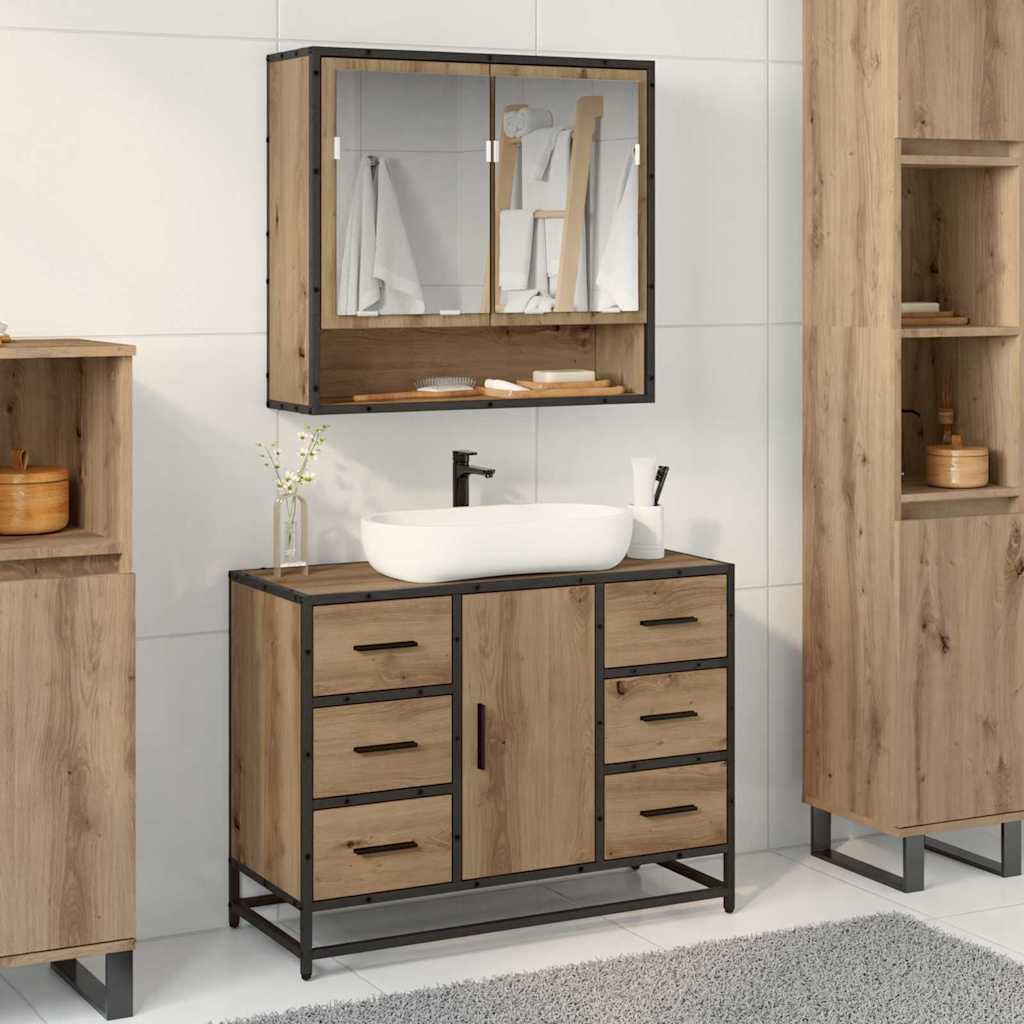 vidaXL 2-delige Badkamermeubelset bewerkt hout sonoma eikenkleurig - Aashly